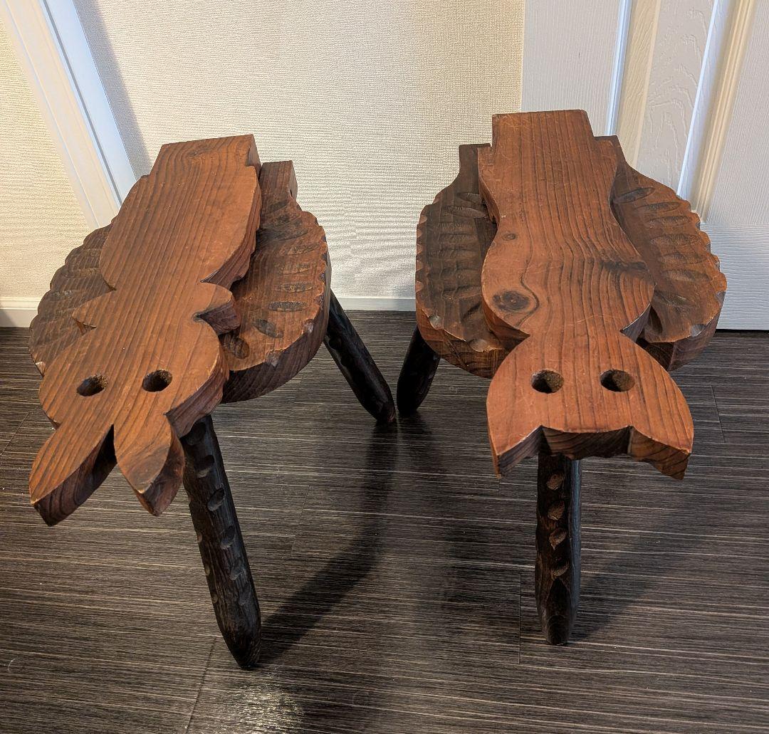 スペイン製 羊飼いの椅子 ウサギと猫の木製椅子とテーブルセット アンティーク