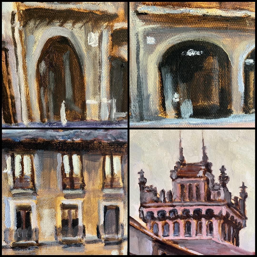 ヨーロッパの街角-F10 油彩 キャンバス 額装　作者不明・希少