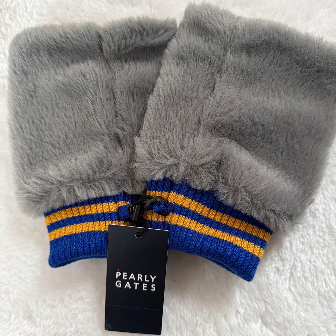 新品PEARLY GATES フェイクファー指ぬきミトン カレッジロゴ グレー