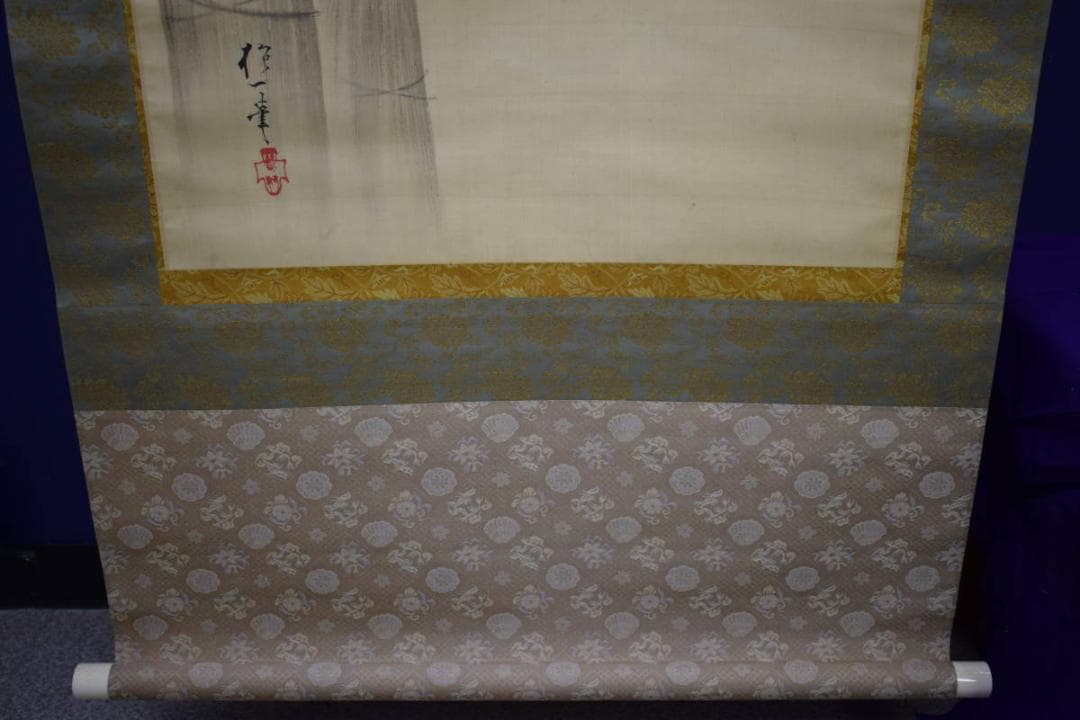 模写/酒井抱一/柿に鴬図/金襴表装/梅荘の桐極二重箱付/布袋屋掛軸HH-904