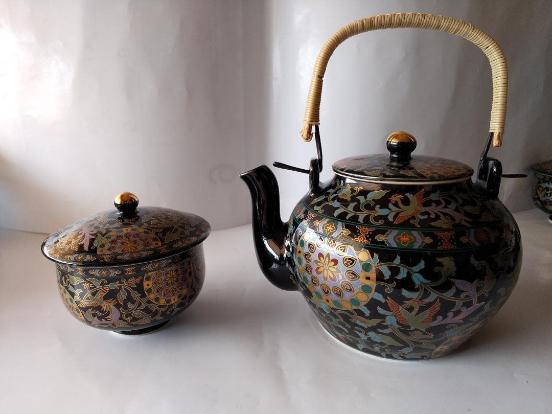 青藍窯 セラミック藍 正倉院 瑞鳥 汲出茶器 6点セット 新品 未使用 です。