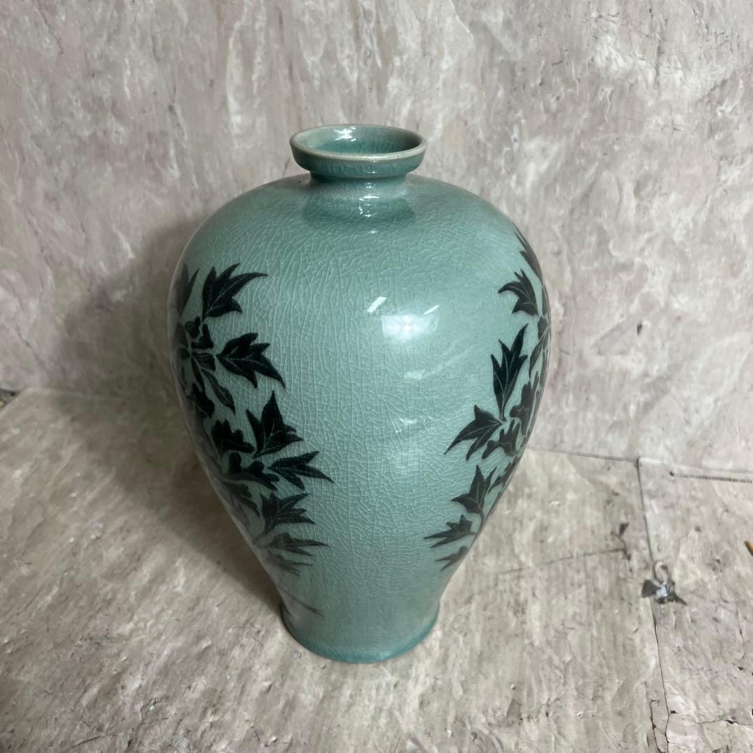 韓国人間文化財 柳海剛 柳根瀅 高麗青磁 花瓶 花器 象嵌 陶磁器 翡色 壺