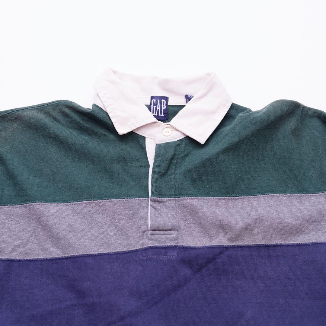 90s オールド GAP ラガーシャツ ボーダー マルチカラー 紺 古着 XL
