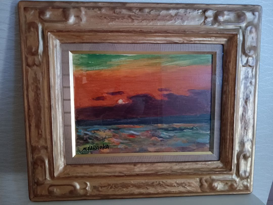 奈良岡正夫 油彩画「旭日」 額装