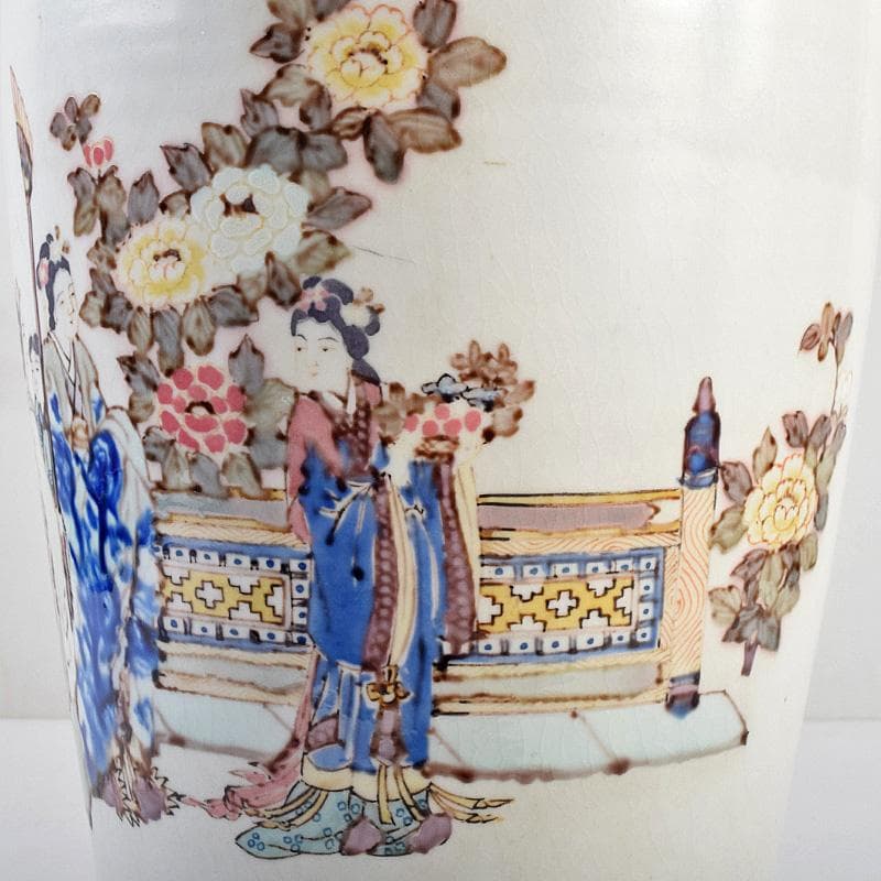 中国　大清光緒年製款　粉彩　漢詩仕女文　双耳瓶　時代箱付　M　R9316B