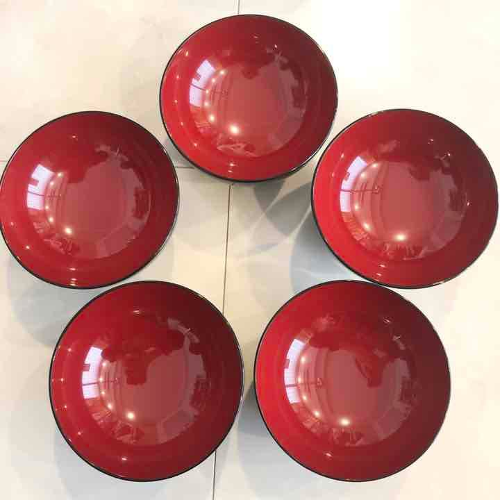 木製本漆塗 高級漆器 5客 椀 未使用 レトロ 中島泰英 黒 紅 ビンテージ
