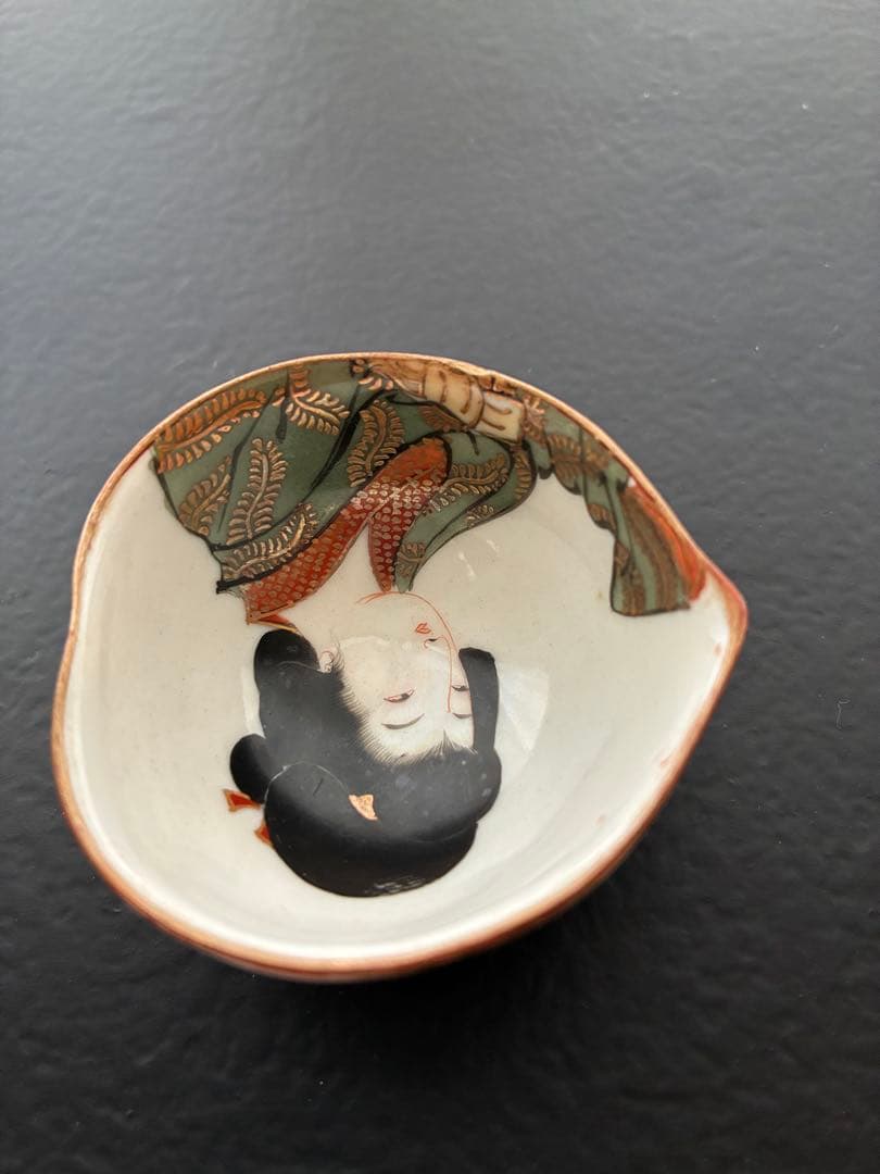 骨董 時代 美品 九谷 春画 お猪口 酒器 色彩 桃型 希少 レア コレクター