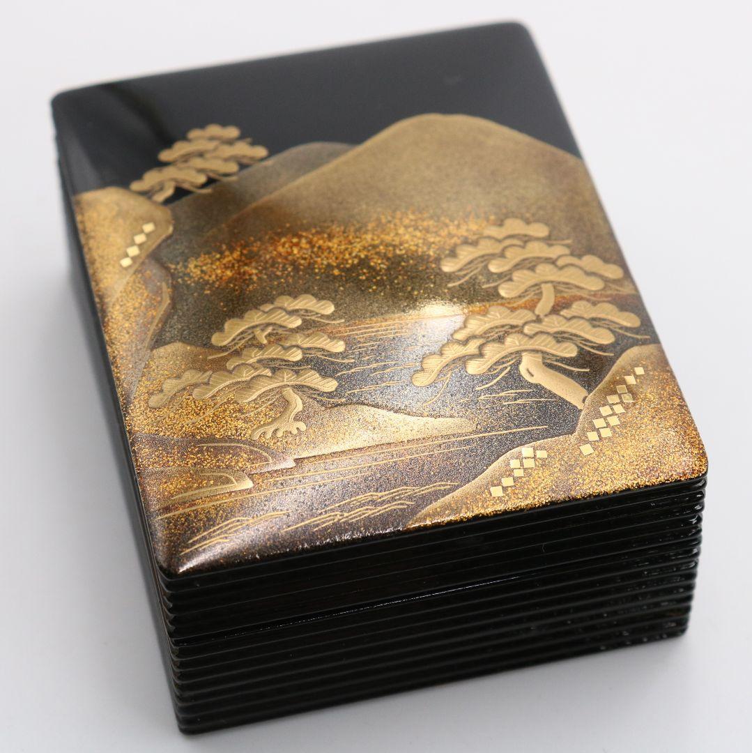 坂本憲一作 山水蒔絵 文庫形香合 文箱 金梨子地 茶道具 共箱　AW807　N1
