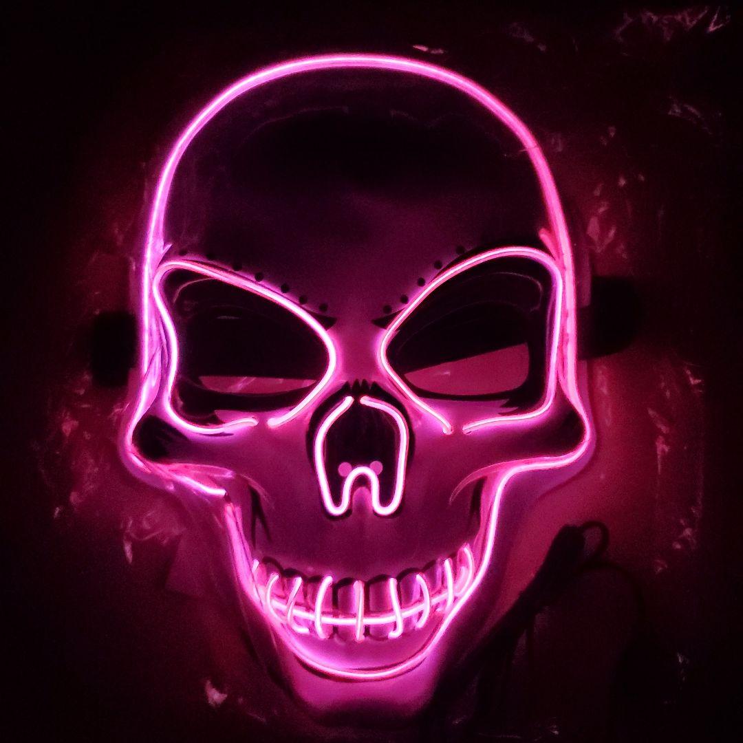【LED】スカルマスク！全8種類 ボタンを押すだけで３段階に発光致します！