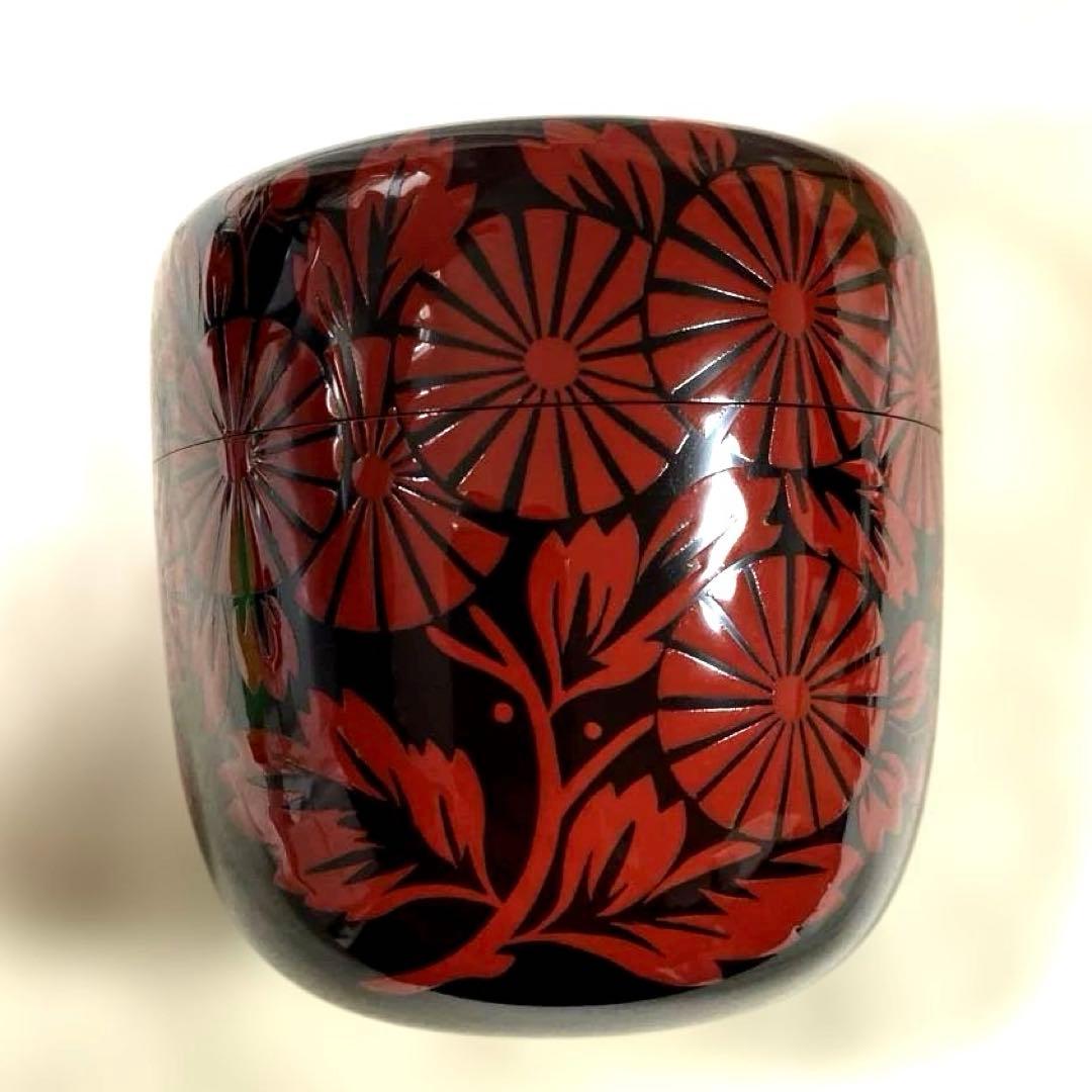 J-48 大棗　清峰銘『鵬雲斎好写 朱菊絵』　蒔絵　漆芸　茶道具　美術品　工芸品