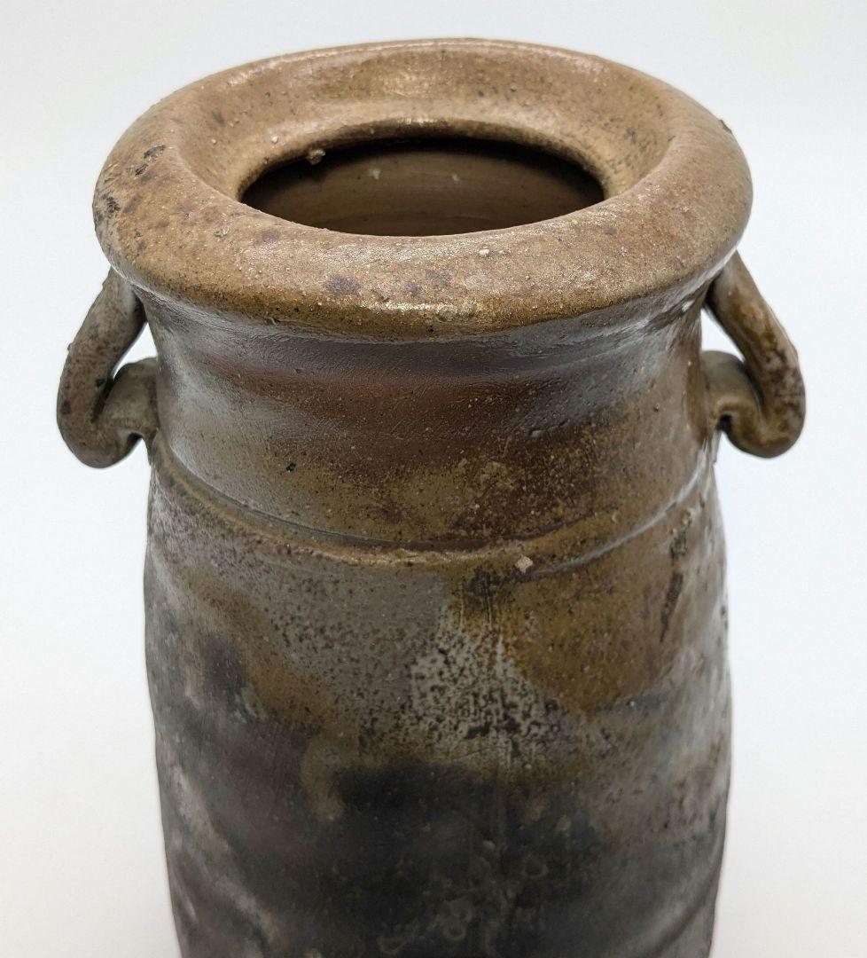 伝統工芸士 乗松俊行 備前焼 耳付矢筈口花入 花瓶 花器 フラワーベース 置物