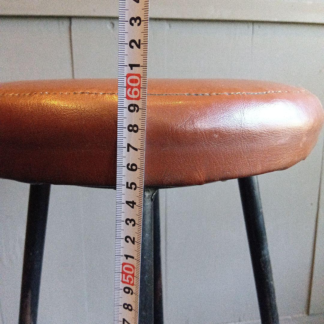 ブラウンレザー調 バースツール　椅子　昭和レトロ　アイアン