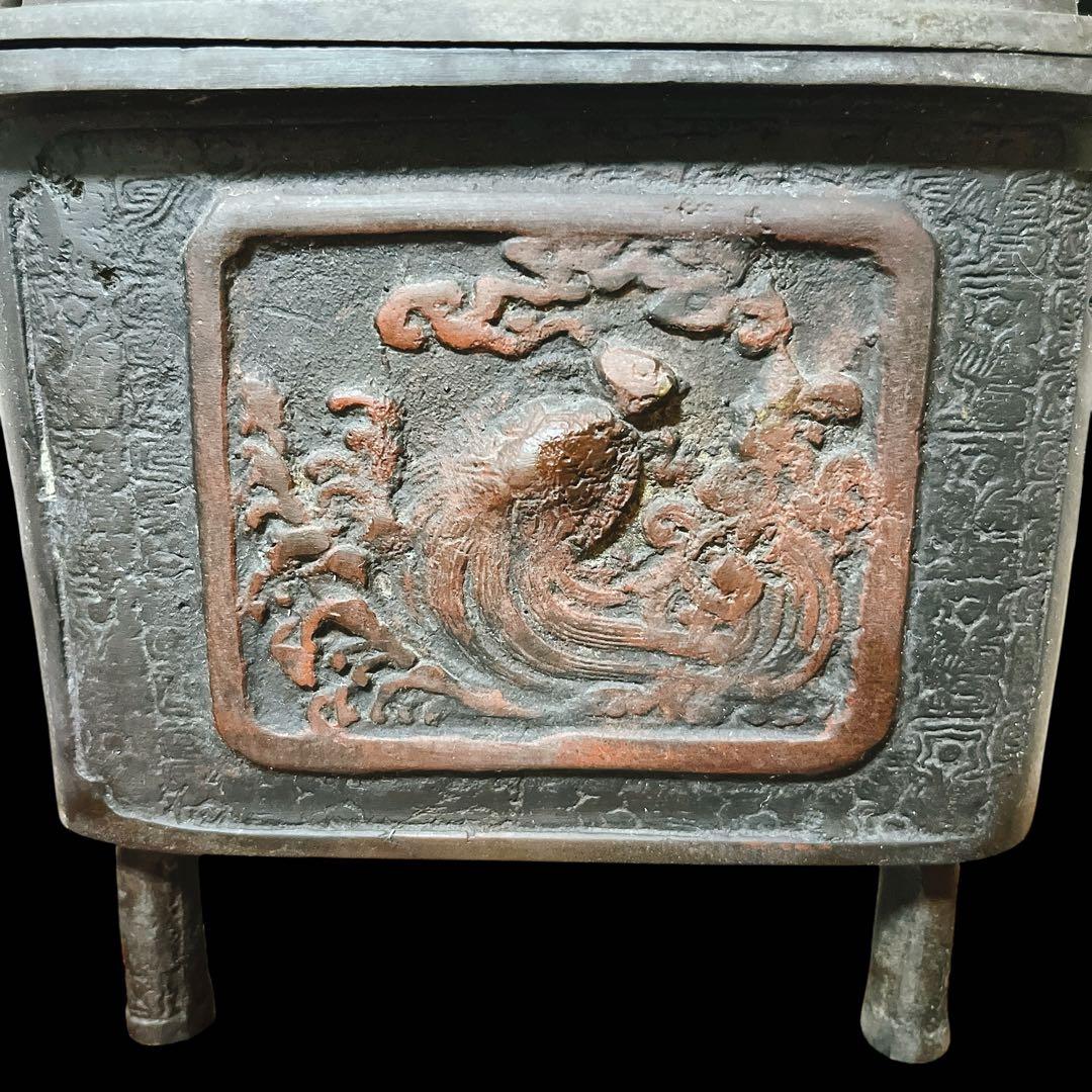 大日本文政年整珉 銅製 獅子摘み 耳付 香炉 香道具獅子 村田整珉