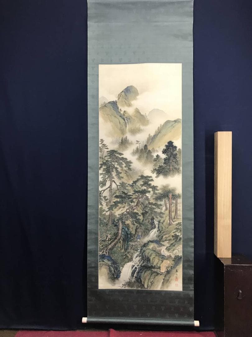 【真作】近藤翠石/夏渓山樵図/山水図/人物図/掛軸/名家伝来/AC-783