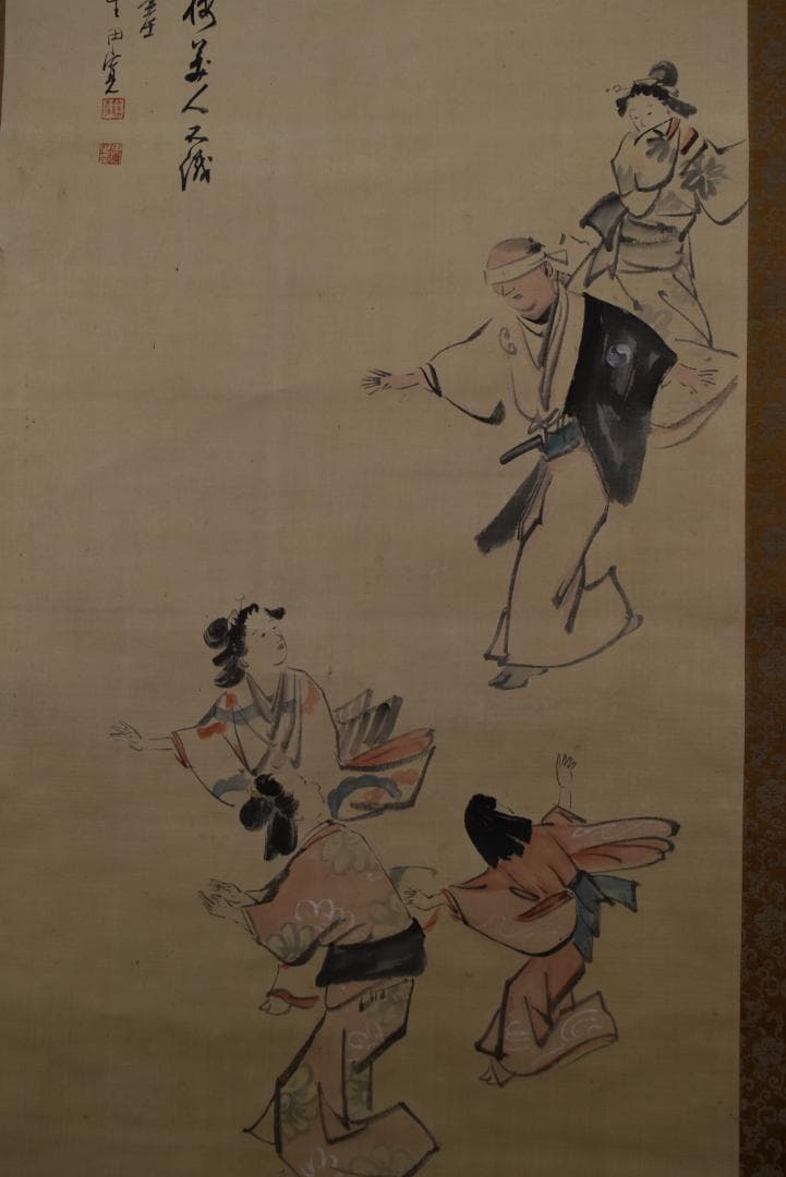 【真作】久保田米僊/大石義雄/一力茶屋に豪遊を極む/掛軸/名家伝来/Z-841