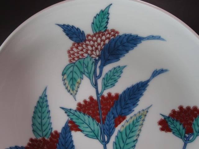 ☆　13代　今右衛門　錦藤袴絵額皿☆y339