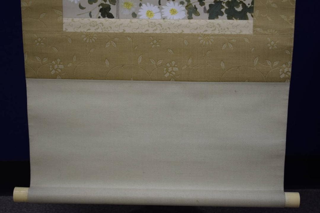 真作/東原方僊/菊花小禽図/絹表装/布袋屋掛軸HI-362