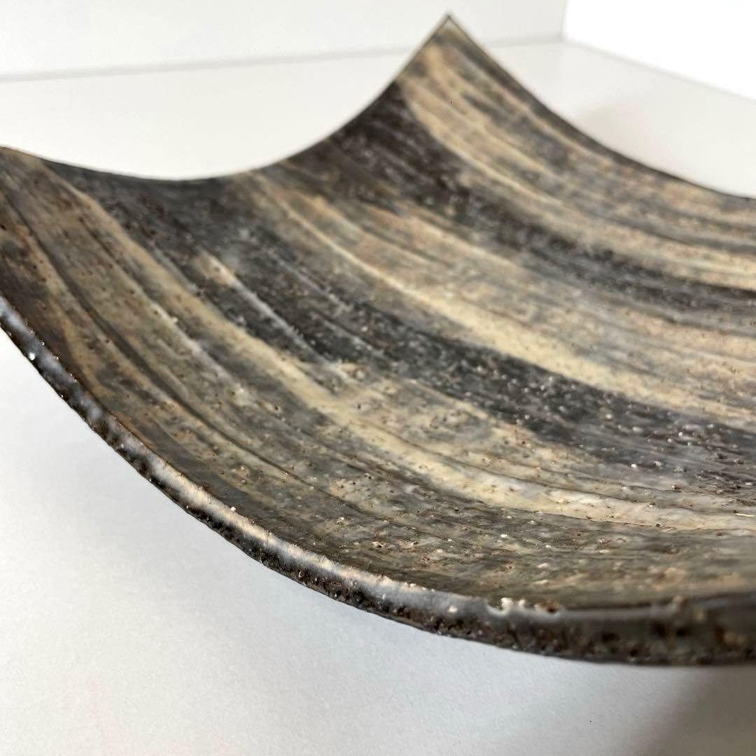 #XG513 陶芸家・波多野善蔵・萩焼四方皿・萩焼・共箱・共布栞・刷毛目・茶道具