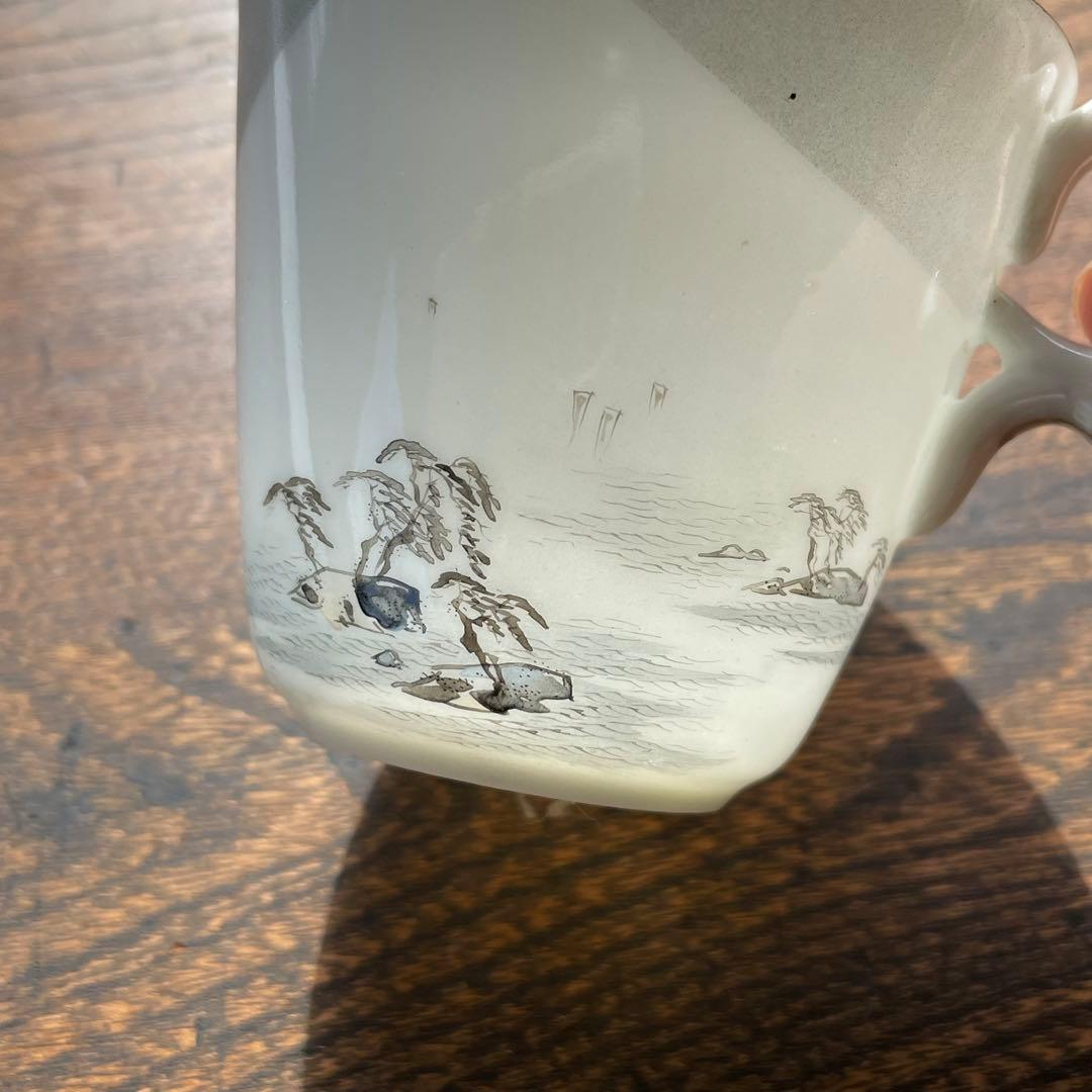 横浜焼 井村製 明治時代 輸出手 アンティーク カップ＆ソーサー 1客  冬の海