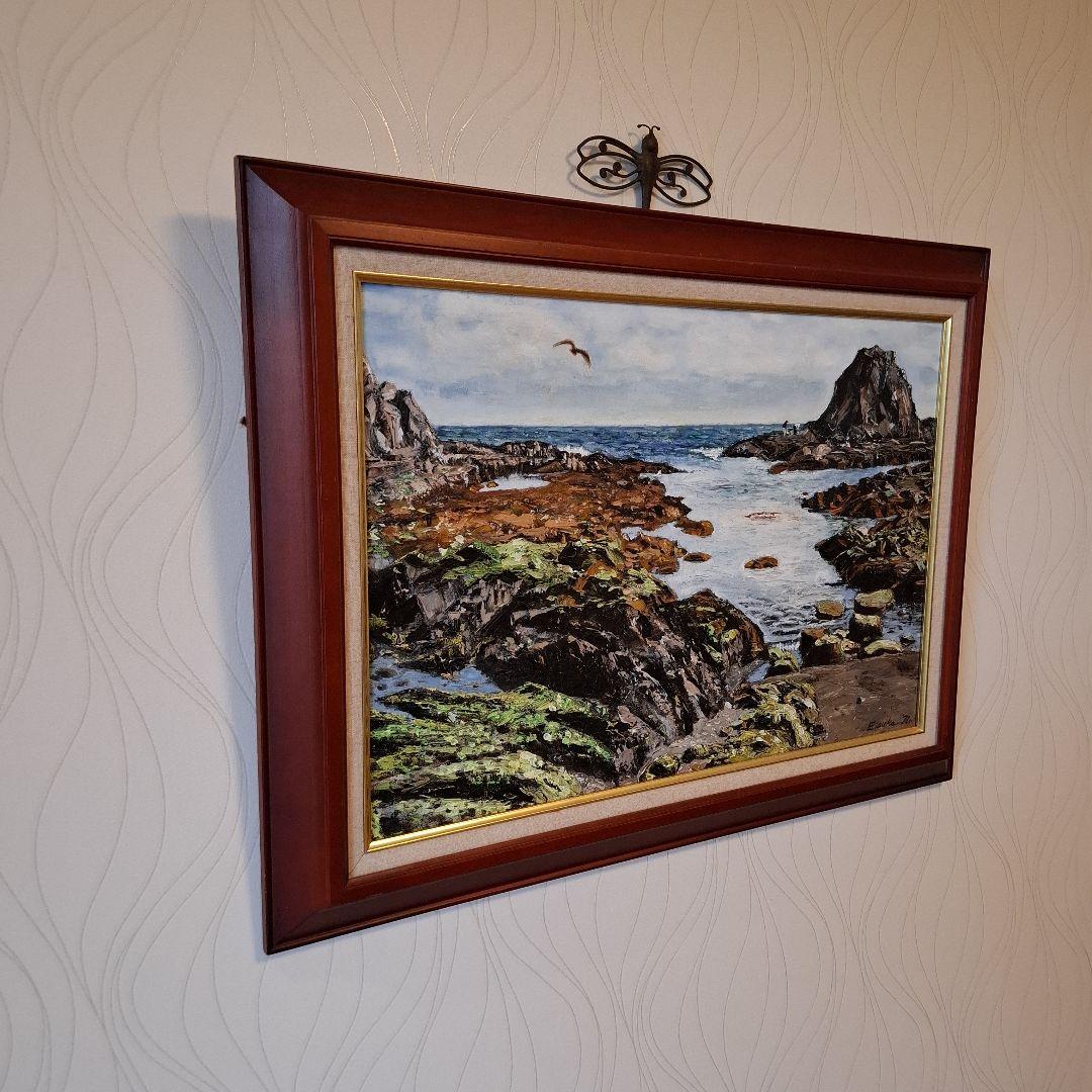 油絵　早春の磯　大平洋黒潮　M 15