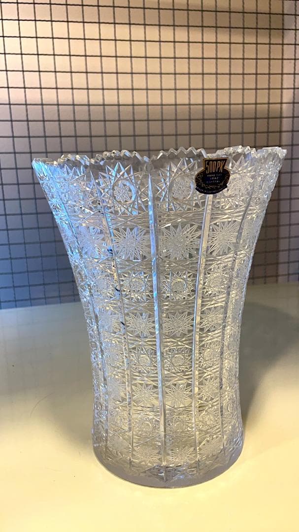 【未使用】ボヘミアグラス　500PK　花瓶　　クリスタルグラス【アンティーク】