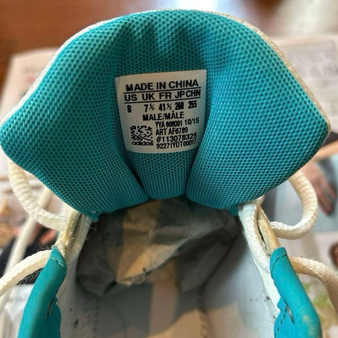 adidas テニスシューズ ホワイト/ターコイズ　オムニコート用　25.5㌢