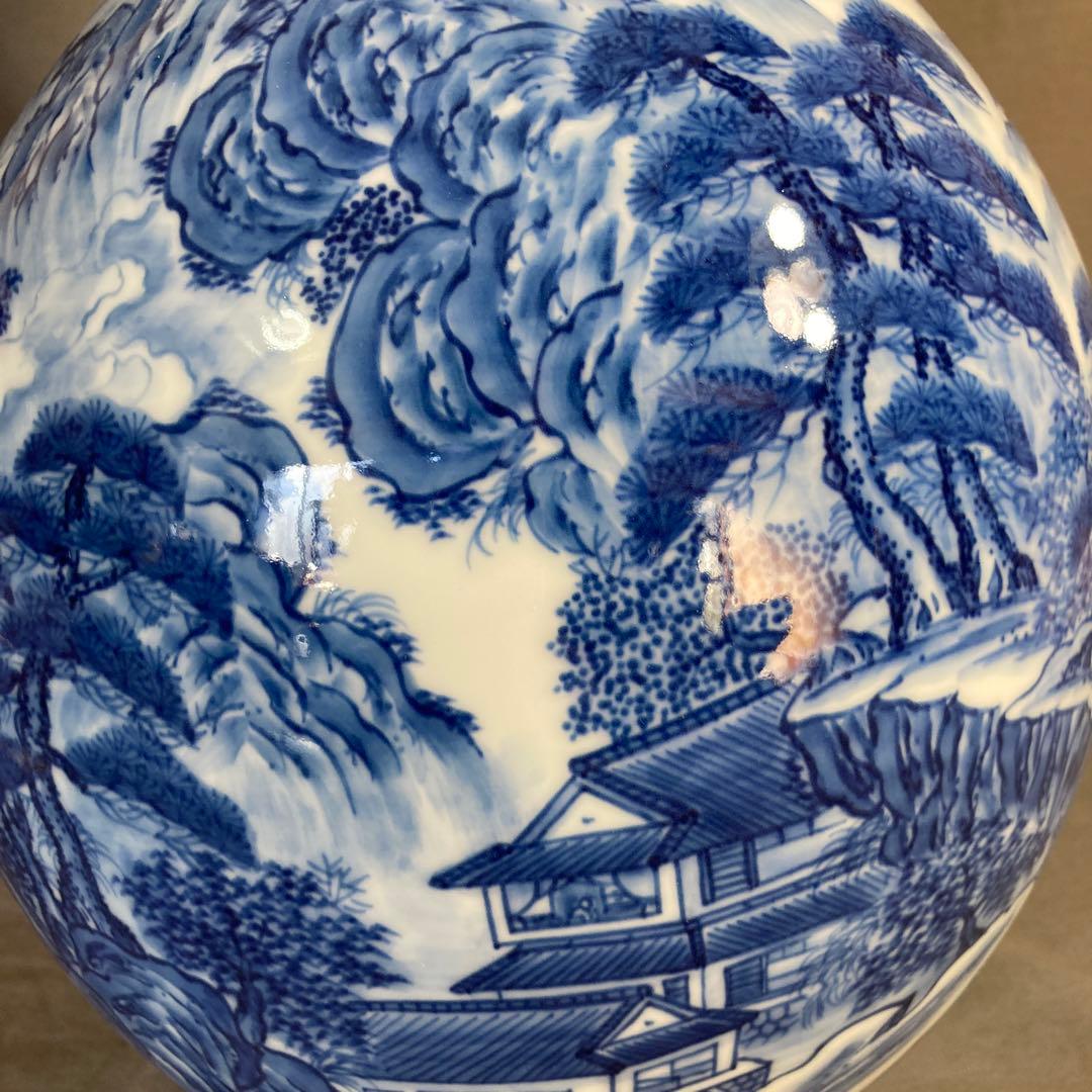 【彌左衛門】古伊万里の伝統　日本の名窯　松本彌左衛門作　染付廻り山水絵　大花瓶