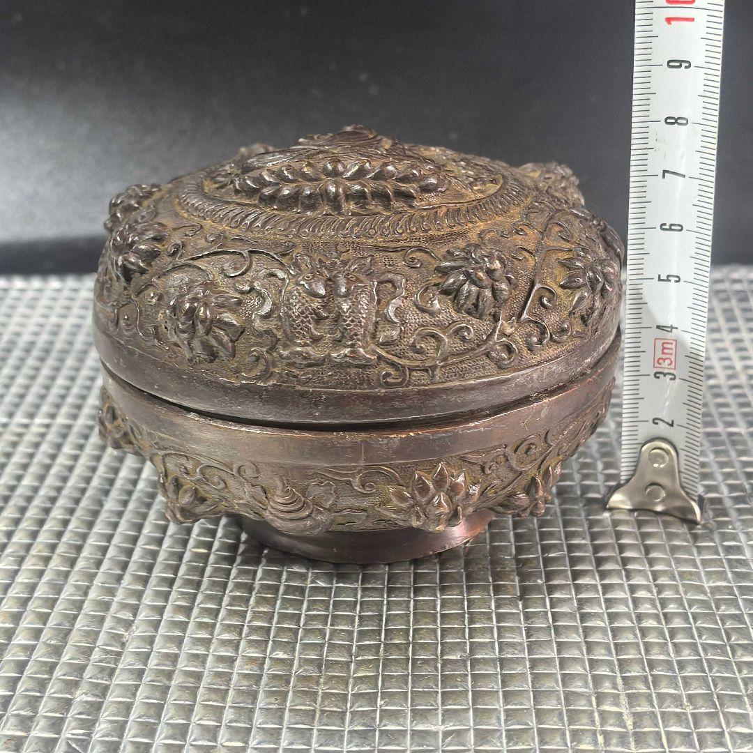 銅製 仏像 彫刻印泥盒 インク盒 アクセサリー盒 文房具 書道具 装飾品 置物
