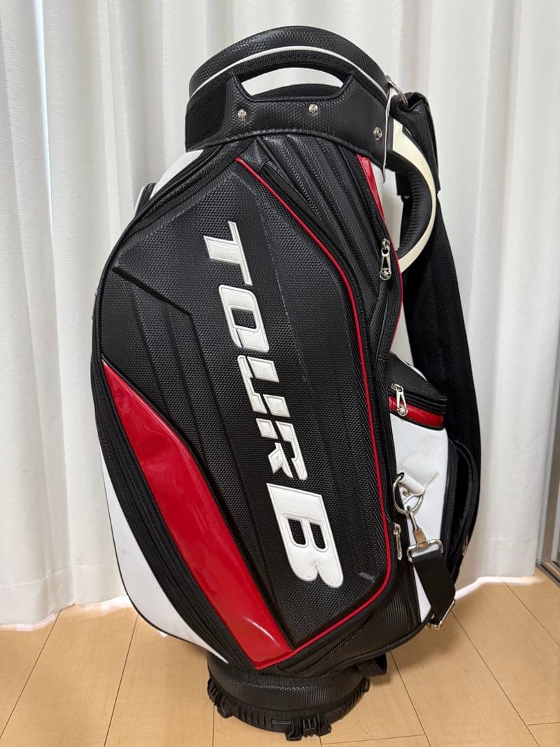 ブリヂストンTOUR B キャディバッグ　9.5型黒×赤　フード付き