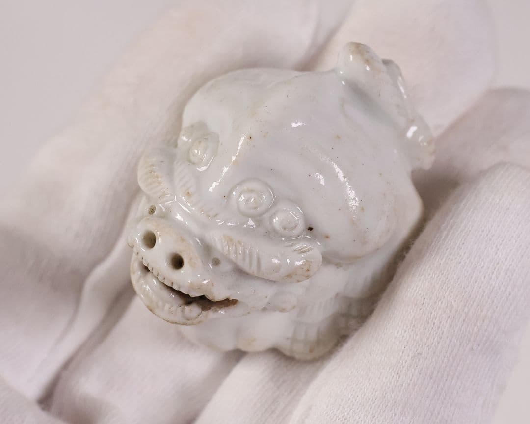 時代 堤物 陶製 獅子 根付 【MA863】