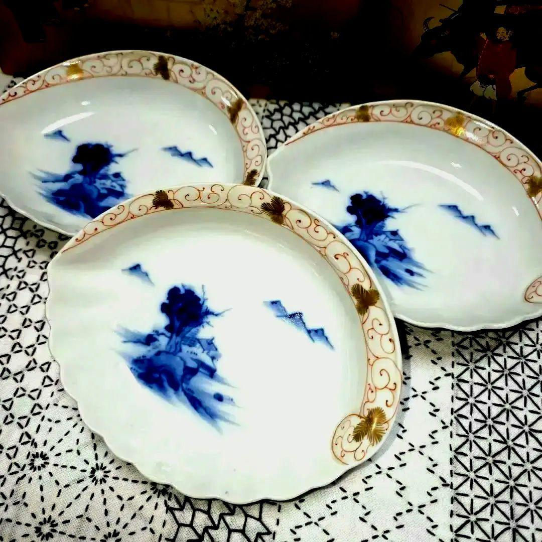 源六焼　富永源六　鮑型/アワビ　銘々皿　3枚　三つト印