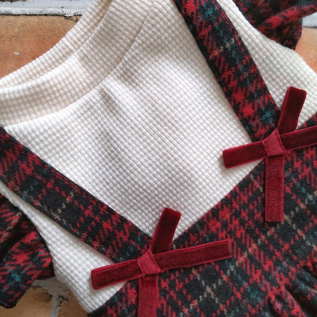 犬服 No.177 スコットチェック赤スカートわんぴ ハンドメイド