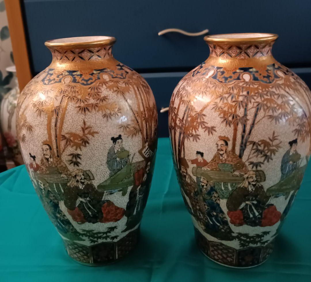 薩摩焼【献上薩摩焼人物図　竹林七賢人図】美術品