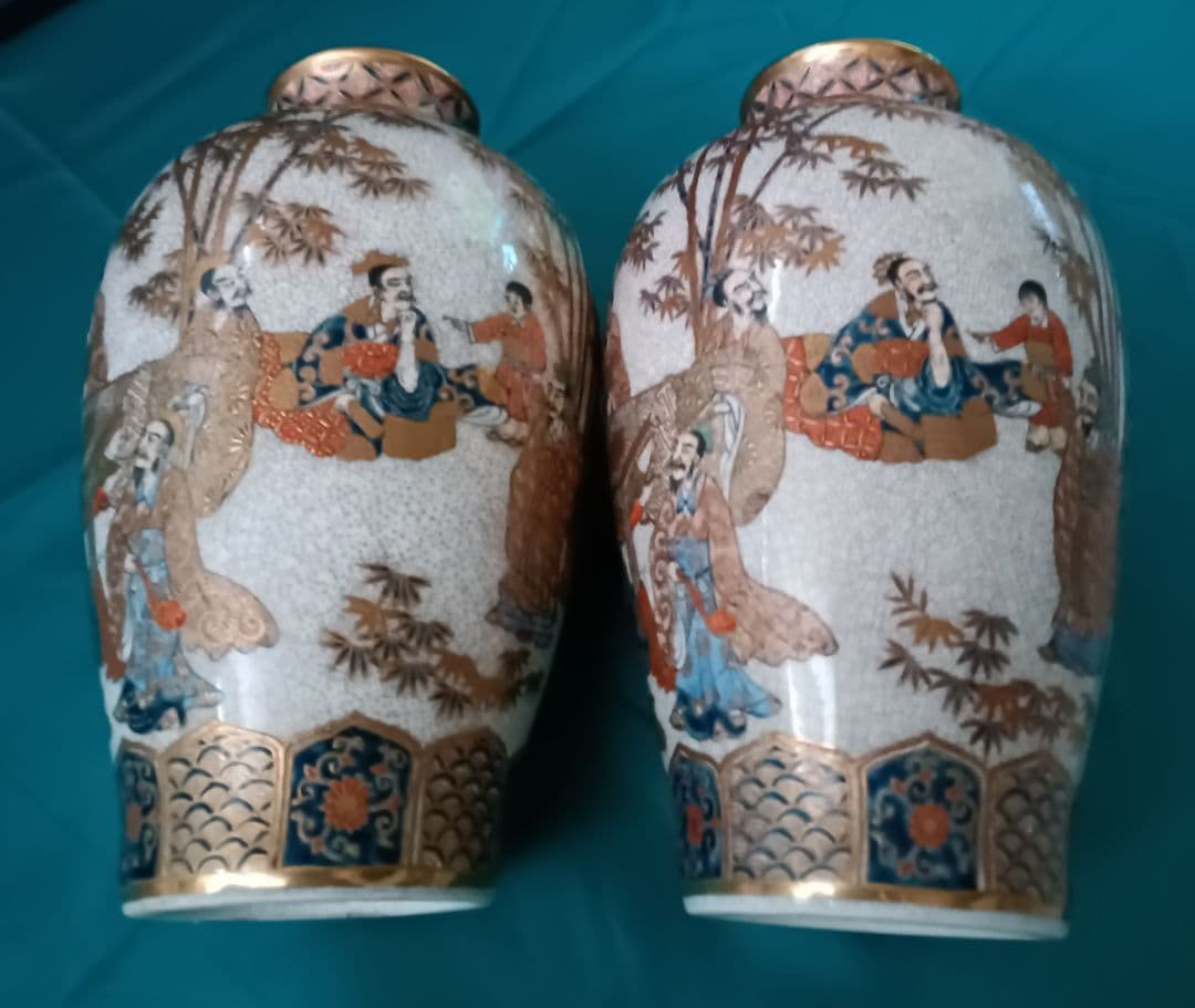 薩摩焼【献上薩摩焼人物図　竹林七賢人図】美術品