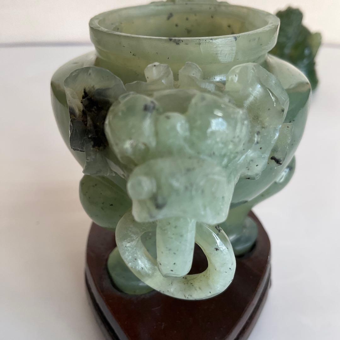 中国　碧玉環付獅子頭香炉