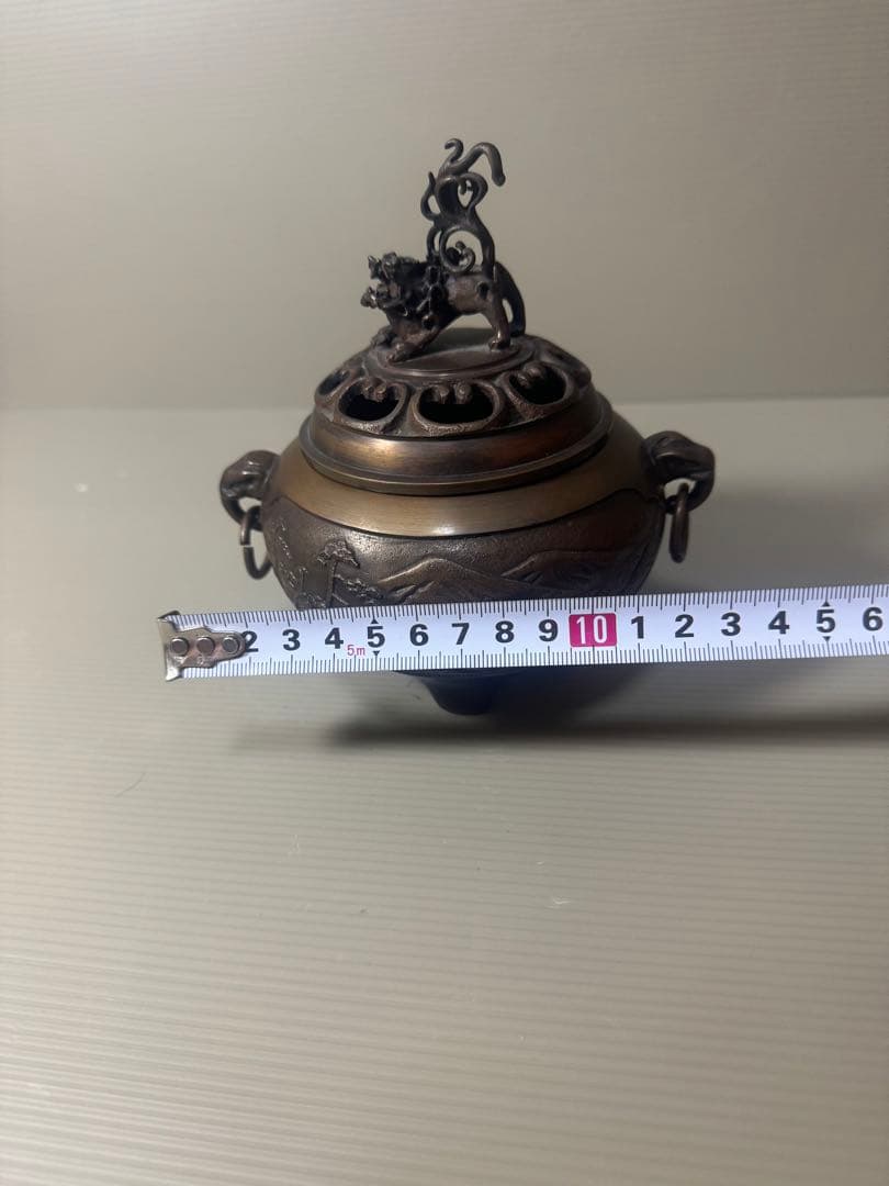 2078  銅製　鋳銅香炉　三足　獅子