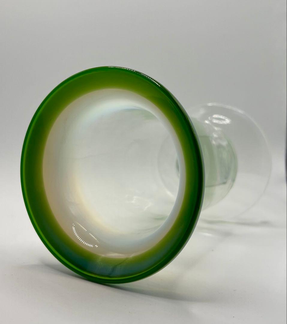 大正ロマン　変わり種　筒長氷コップ　乳白緑　アンティーク　古道具