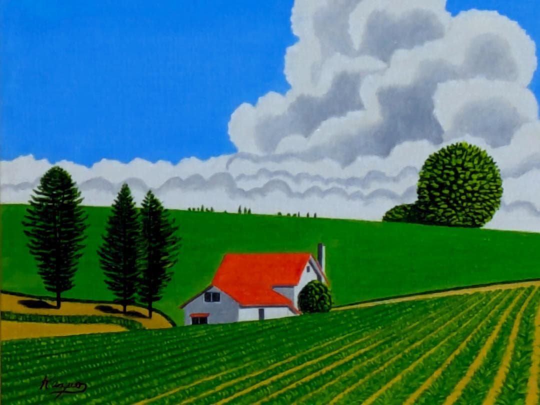 ★美瑛の夏雲・肉筆油彩画・F6キャンバス