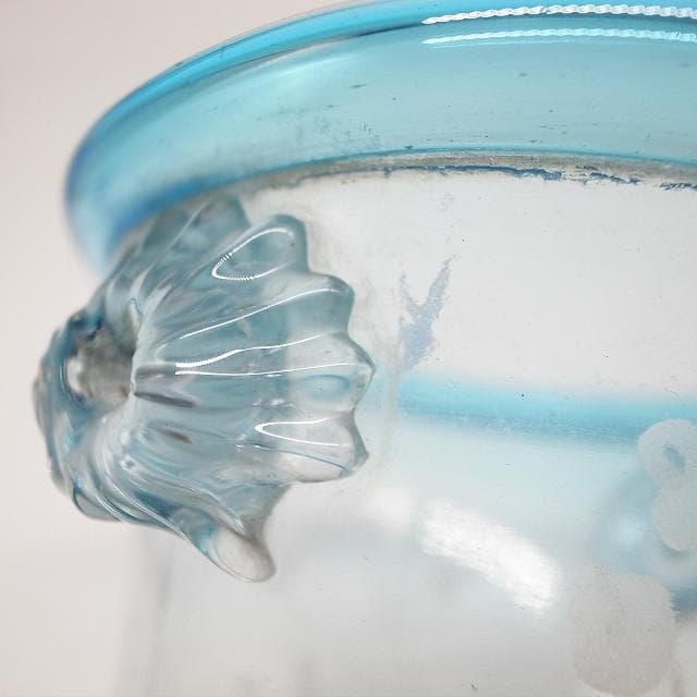 大正ガラス　水色縁　アイスペール　氷入れ　花器
