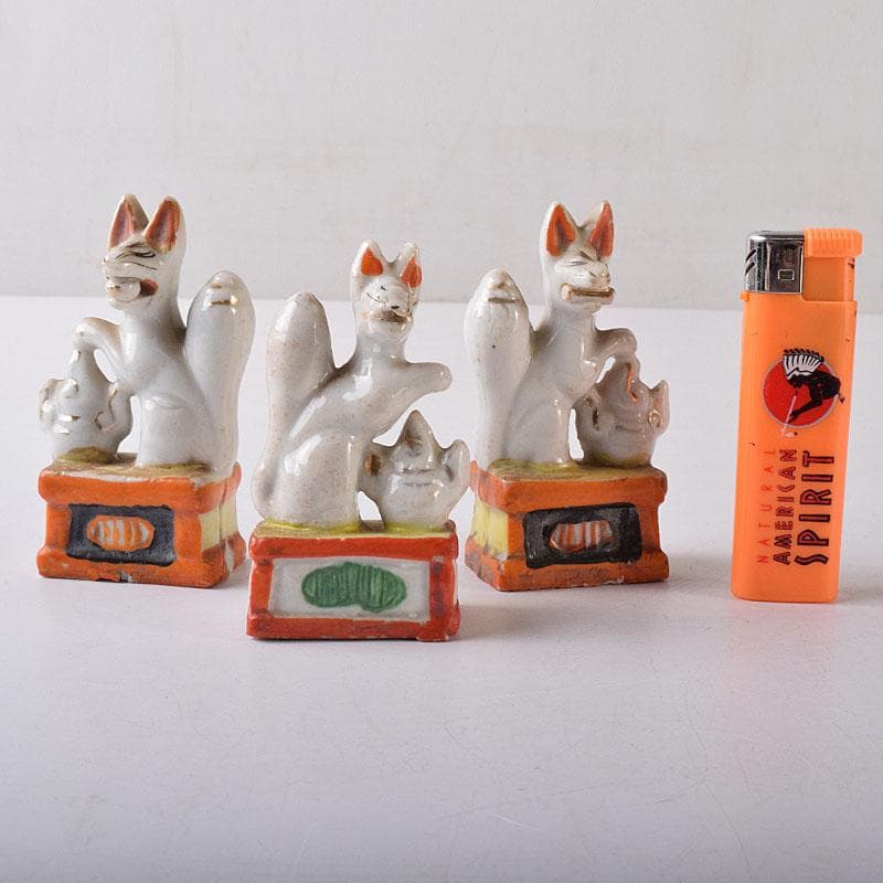 陶器製　色絵金彩　お稲荷さん　狐　3点まとめて　M　R8593