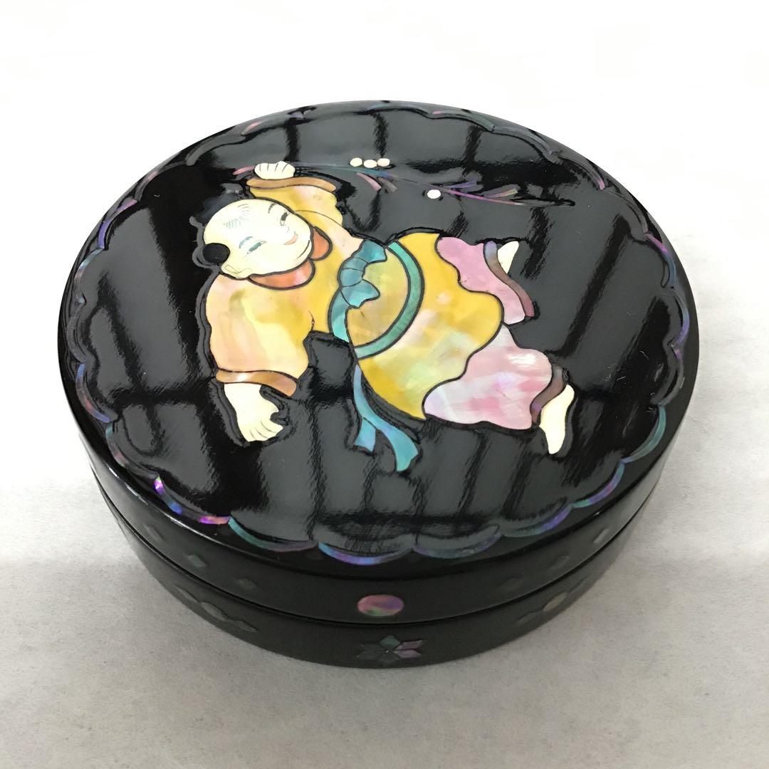 茶道具　高岡漆　青貝唐子　香合　貢山(蔵川建三)作　螺鈿　栞　共箱　S148KG