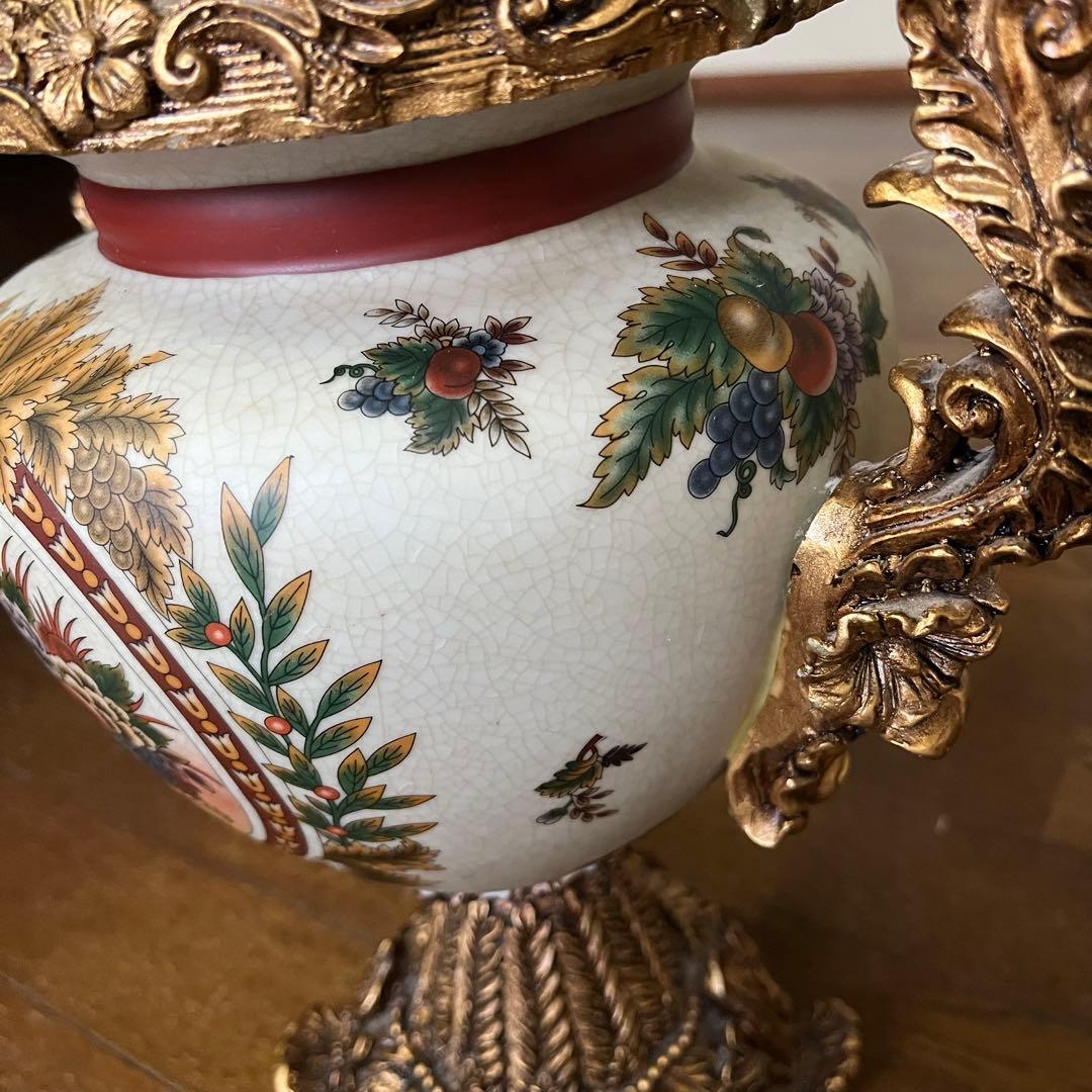 【美品】ヴィクトリアンスタイル 花瓶 陶器製　レトロ品　花柄　花器重さ2.7kg