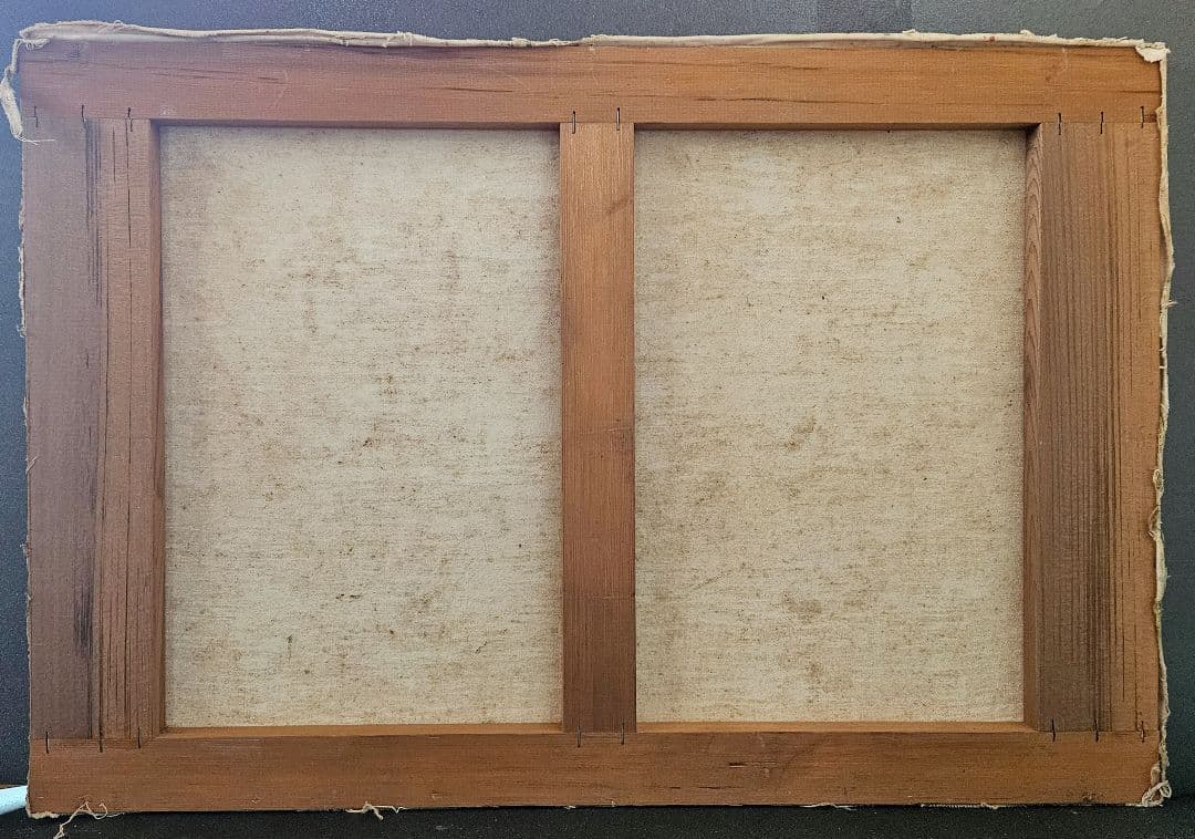 バリの風景 油彩画 PADE KETUT BONGKASO　 寺院お祭り図　額装