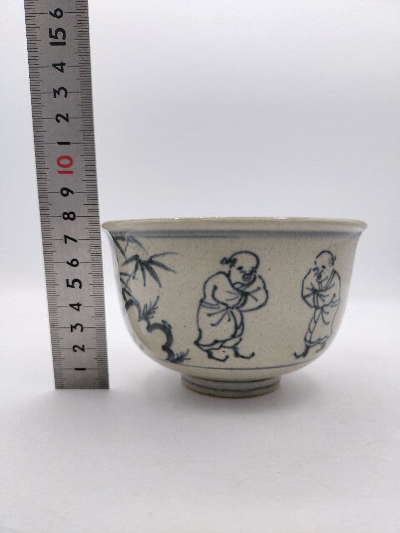 c741 【新品・未使用】茶碗 善所焼 安南写七賢人 淡海陽炎園 木箱 茶道具