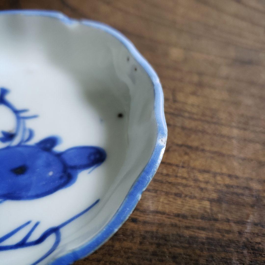 小皿　豆皿　染付　古伊万里　花　岩　希少　江戸　訳あり