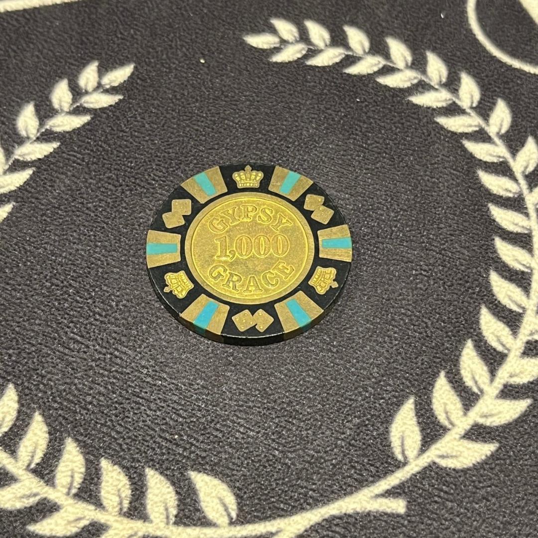 34 カジノチップ 59枚 1000$ ポーカーチップ  H26年