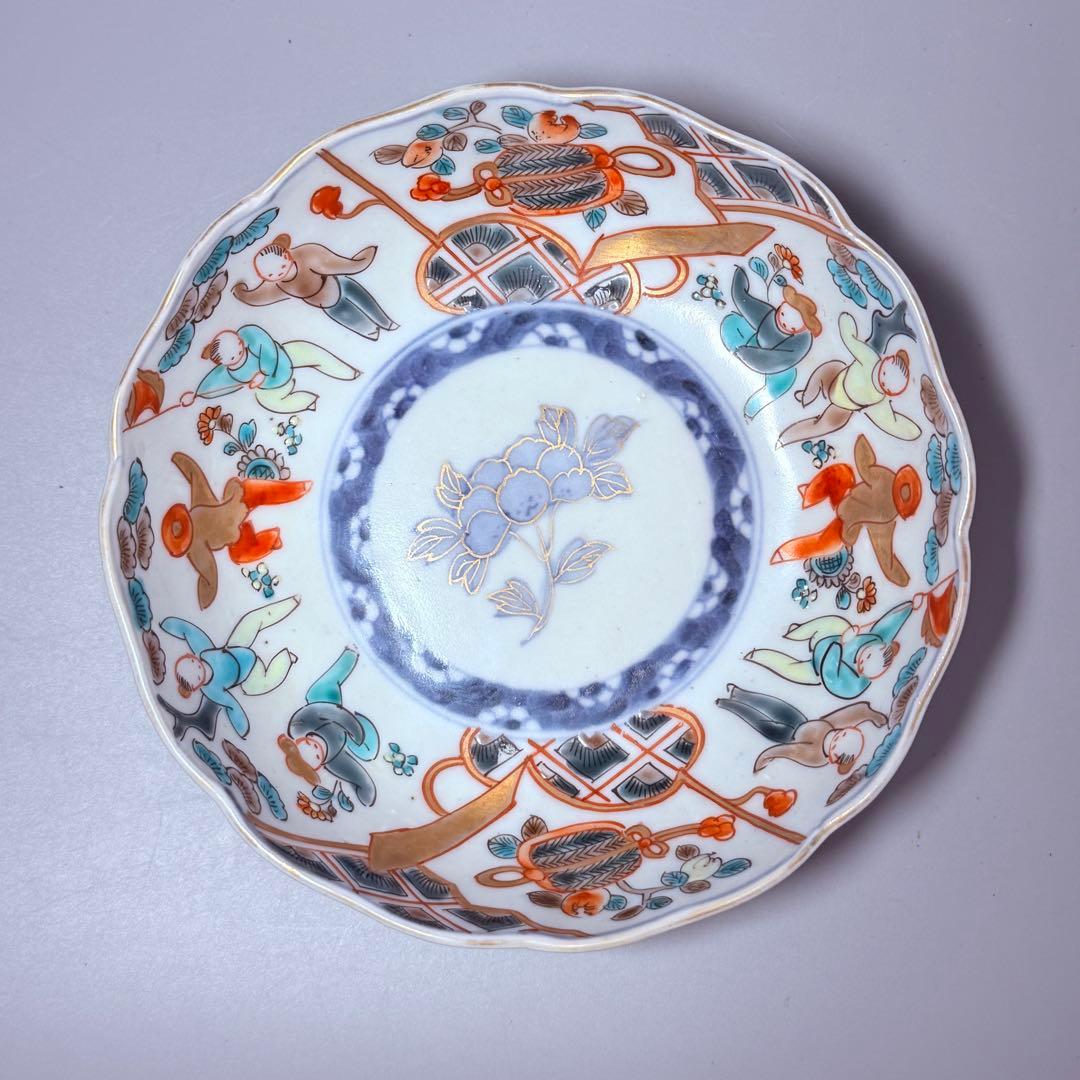 江戸後期～明治期　色絵人物図なます皿　5枚　珍しい絵付　蛇の目高台