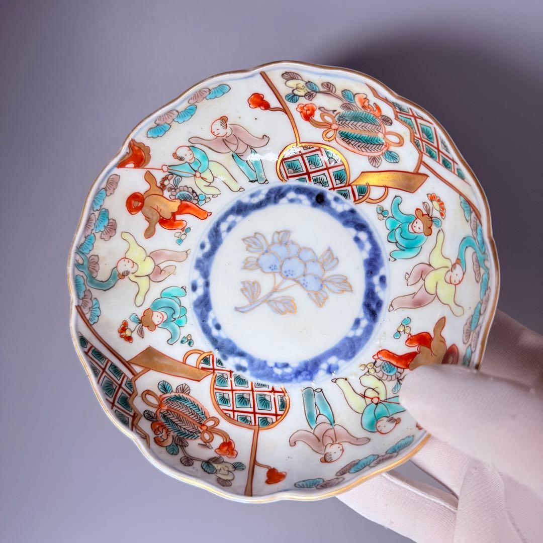 江戸後期～明治期　色絵人物図なます皿　5枚　珍しい絵付　蛇の目高台