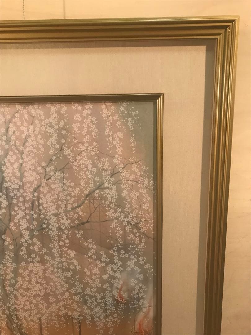 宇田荻邨　「祇園夜桜」　リトグラフ　刷り込みサイン・作品証明シール有り