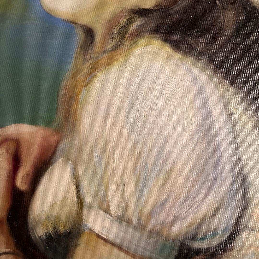 ★秀作★手書き油絵 ルノワール レース帽子の少女 額付 肉筆絵画 油彩画